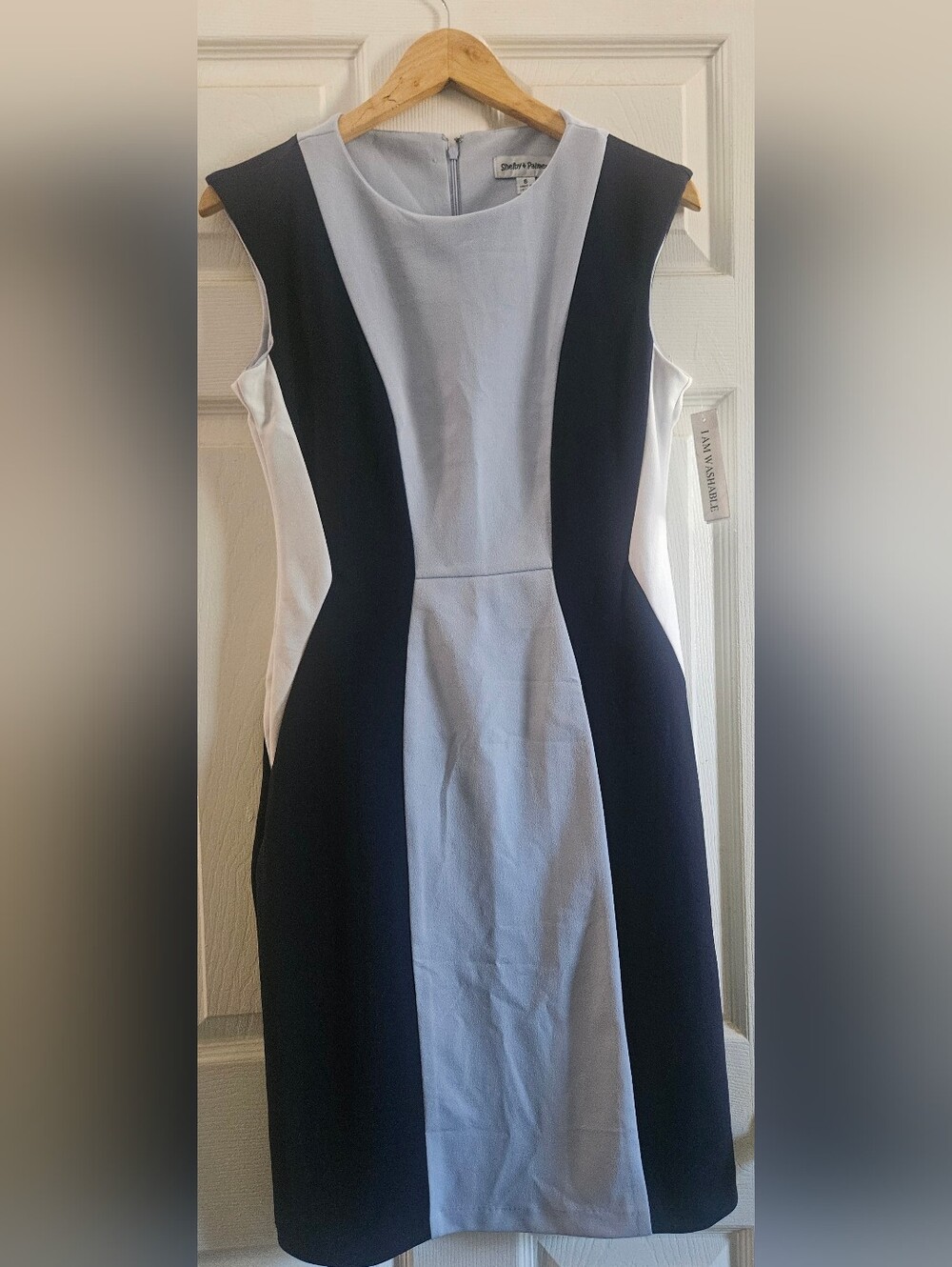 Shelby & Palmer Sleeveless Colorblock Work Dress in Navy and Light Blue